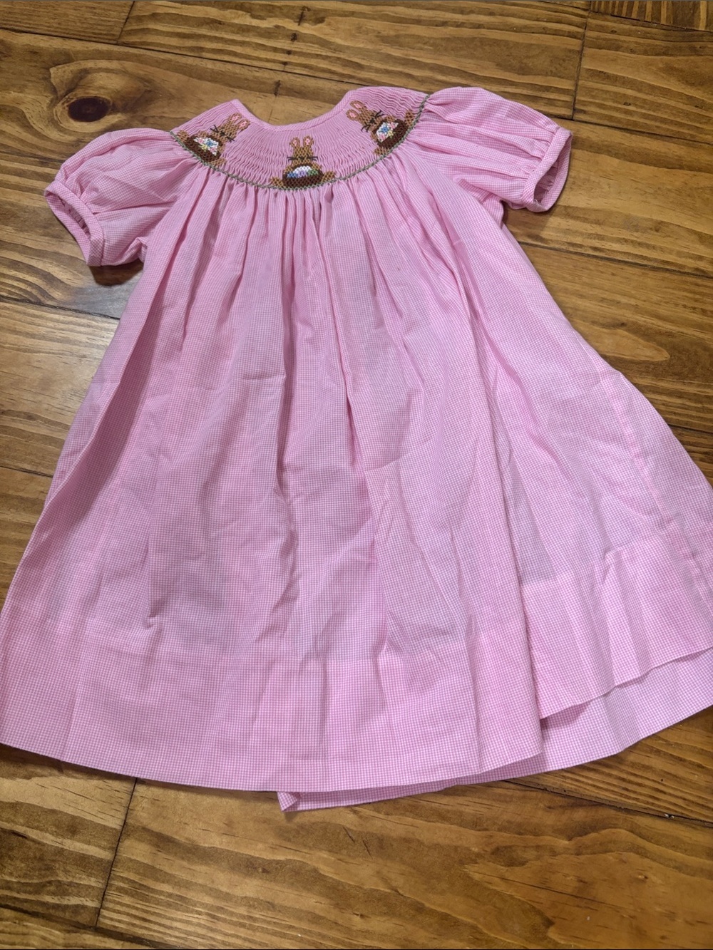 Susie’s Ready to Smock Size 6 Month Easter Bunny Smocked Pink Dress